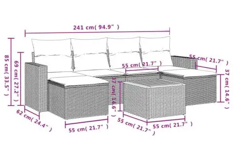 Set canapele de grădină, 7 piese, cu perne, bej, poliratan - 3/3