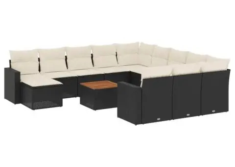 Set mobilier de grădină cu perne, 13 piese, negru, poliratan - 2/3