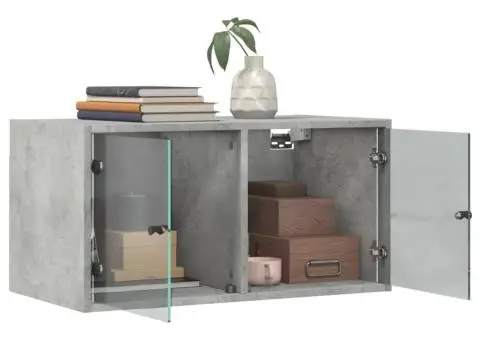 Dulapuri de perete cu uși sticlă 2 buc. gri beton 68,5x37x35 cm - 5/5