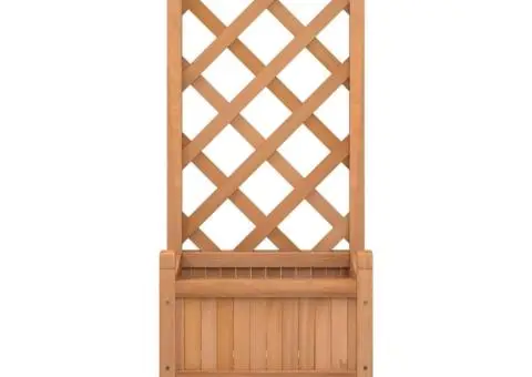 Jardinieră cu spalier și roți, maro, lemn masiv de brad - 4/5