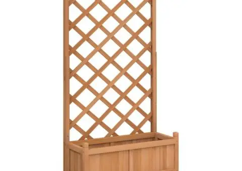 Jardinieră cu spalier și roți, maro, lemn masiv de brad - 2/5