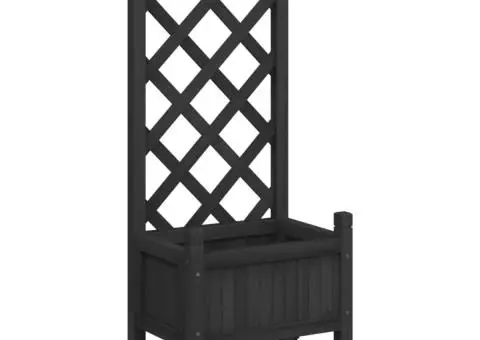 Jardinieră cu spalier și roți, negru, lemn masiv de brad - 2/5