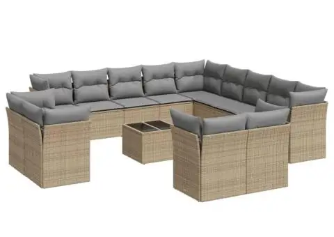 Set canapele de grădină, 14 piese, cu perne, bej, poliratan - 2/3