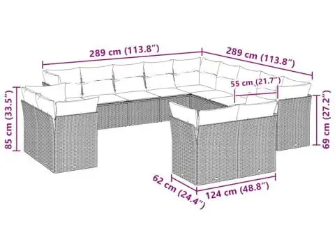 Set canapele de grădină cu perne, 13piese gri deschis poliratan - 3/3