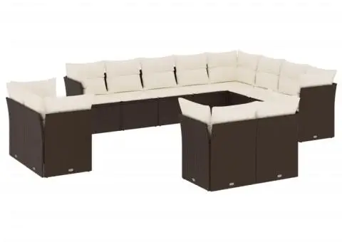 Set canapele de grădină cu perne, 12 piese, maro, poliratan - 2/3