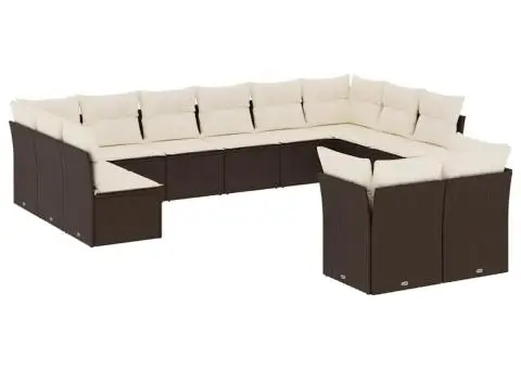 Set canapele de grădină cu perne, 12 piese, maro, poliratan - 2/3