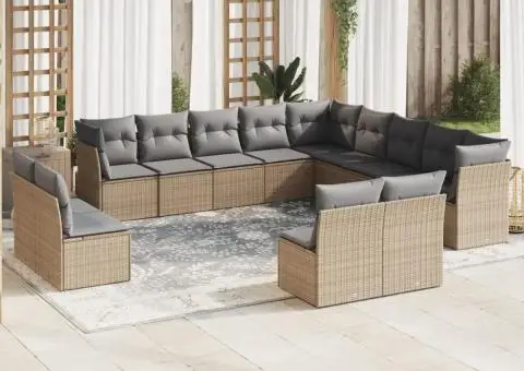 Set canapele de grădină cu perne, 12 piese, bej, poliratan - 1/3