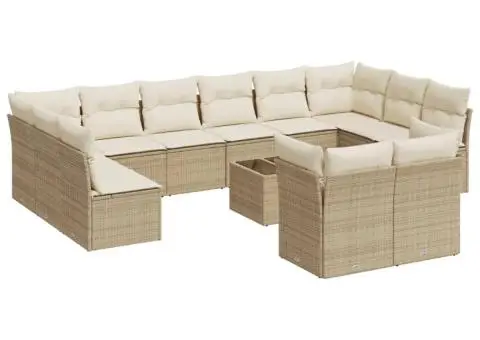 Set canapele de grădină, 13 piese, cu perne, bej, poliratan - 2/3