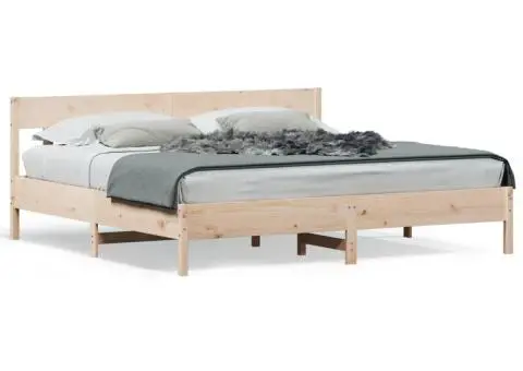 Cadru de pat fără saltea, 200x200 cm, lemn masiv pin - 2/5