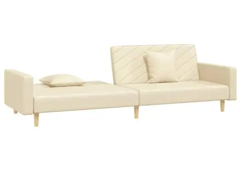 Canapea extensibilă cu 2 locuri, 2 perne, crem, textil - 4/5