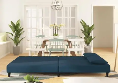 Canapea extensibilă cu 2 locuri, 2 perne, albastru, catifea - 3/5