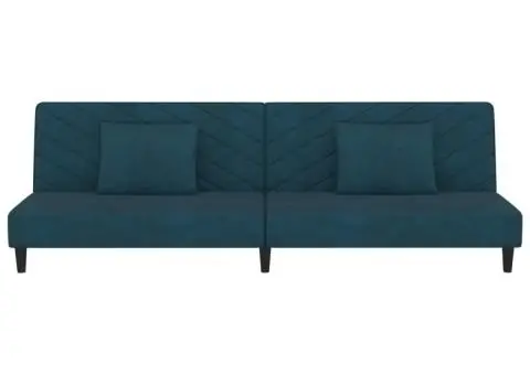 Canapea extensibilă cu 2 locuri, 2 perne, albastru, catifea - 5/5