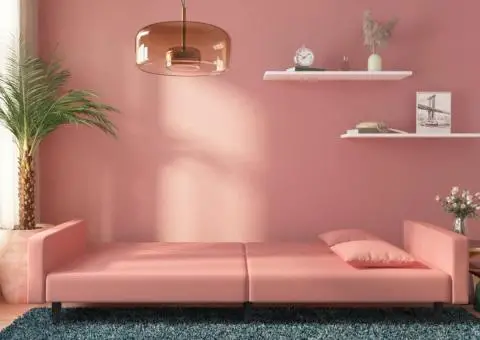 Canapea extensibilă cu 2 locuri, 2 perne, roz, catifea - 3/5