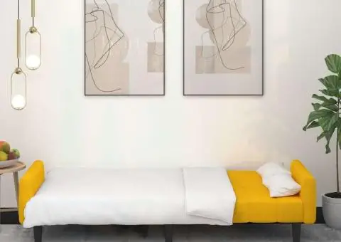 Canapea extensibilă cu 2 locuri, galben, catifea - 3/5