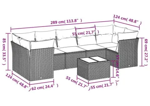 Set mobilier de grădină cu perne, 8 piese, negru, poliratan - 3/3