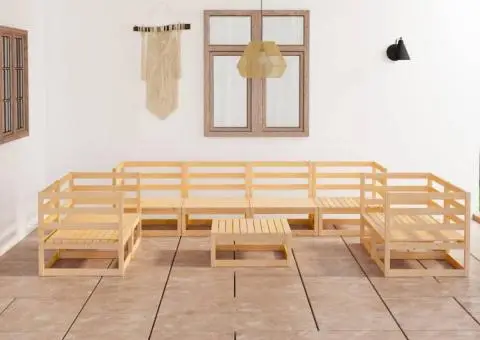 Set mobilier de grădină, 9 piese, lemn masiv de pin - 1/5