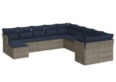 Set canapele de grădină cu perne, 11 piese, gri, poliratan - 2/3