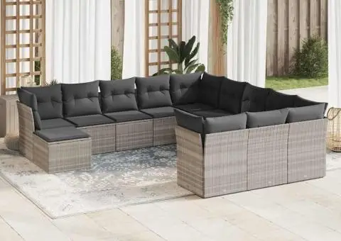 Set canapele de grădină cu perne, 12piese gri deschis poliratan - 1/3