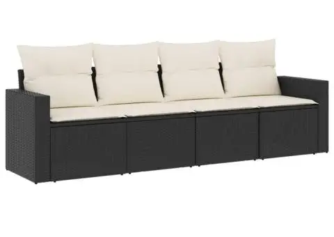 Set mobilier de grădină cu perne, 4 piese, negru, poliratan - 2/3