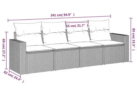 Set canapea de grădină cu perne, 4 piese, gri, poliratan - 3/3