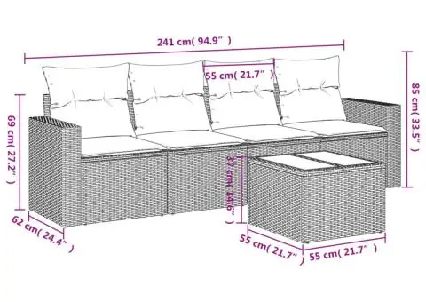 Set canapele de grădină cu perne, 5 piese, bej, poliratan - 3/3