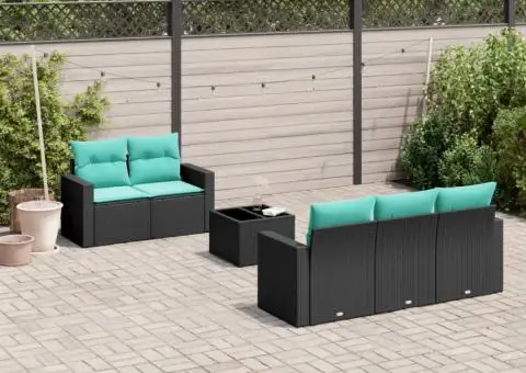 Set canapele de grădină cu perne, 6 piese, negru, poliratan - 1/3