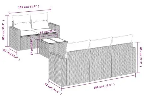 Set canapele de grădină cu perne, 6 piese, negru, poliratan - 3/3