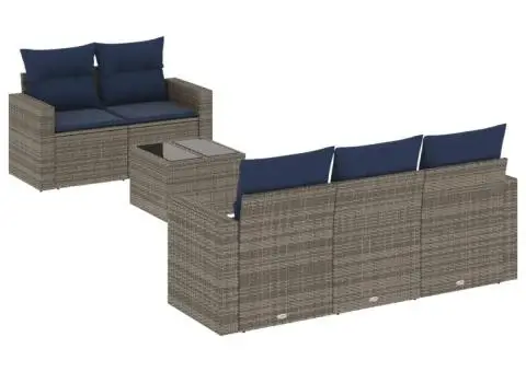 Set canapele de grădină cu perne, 6 piese, gri, poliratan - 2/3