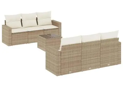 Set canapele de grădină, 7 piese, cu perne, bej, poliratan - 2/3