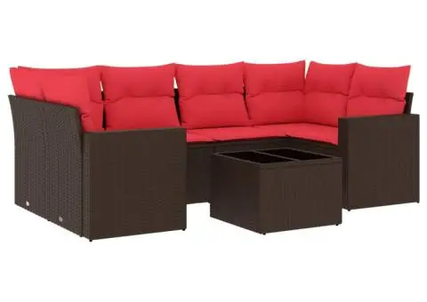 Set canapele de grădină cu perne, 7 piese, maro, poliratan - 2/3