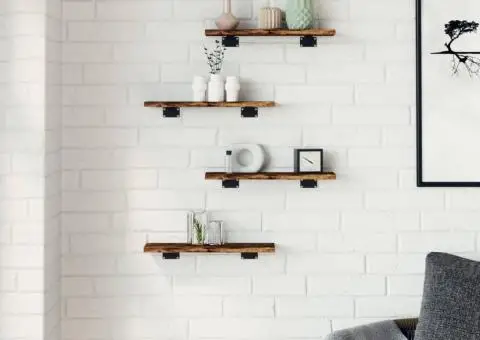 Rafturi perete 4 buc. stejar fumuriu 40x10x1,5 cm lemn compozit - 3/5