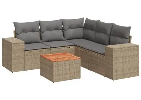 Set canapele de grădină cu perne, 6 piese, bej, poliratan - 2/3