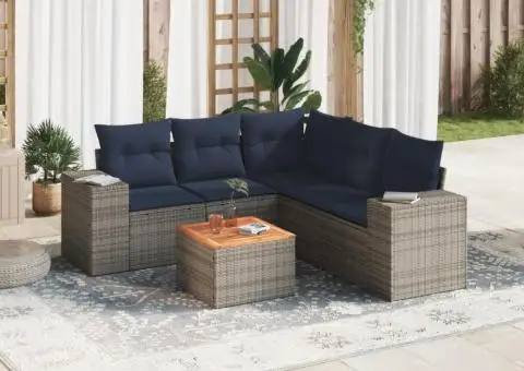 Set canapele de grădină cu perne, 6 piese, gri, poliratan - 1/3