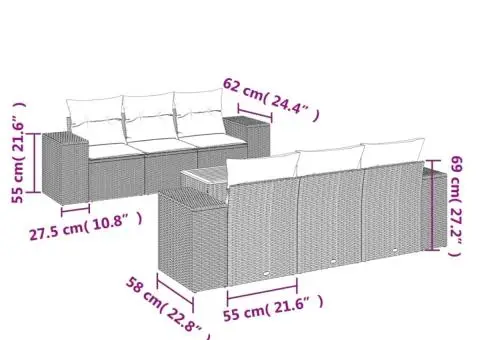 Set canapele de grădină cu perne, 7 piese, negru, poliratan - 3/3