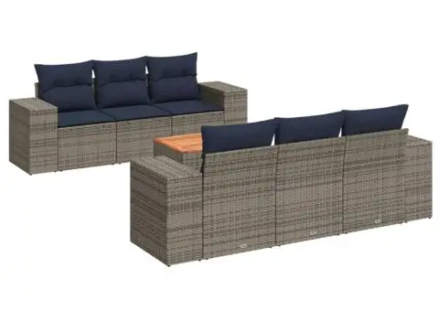 Set canapele de grădină cu perne, 7 piese, gri, poliratan - 2/3