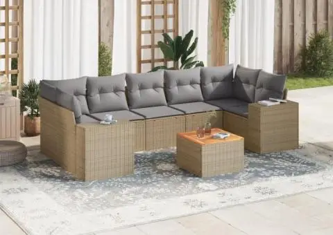 Set canapele de grădină, 8 piese, cu perne, bej, poliratan - 1/3