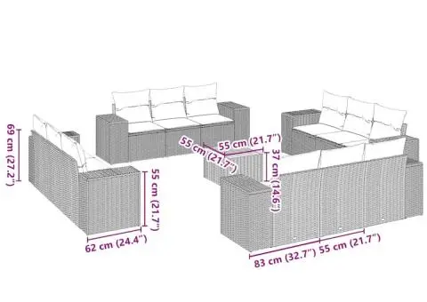 Set mobilier de grădină cu perne, 13 piese, negru, poliratan - 3/3