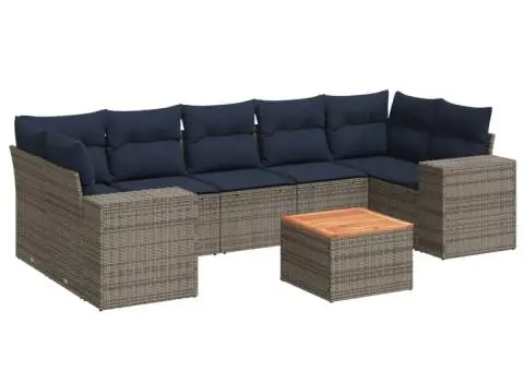 Set canapele de grădină cu perne, 8 piese, gri, poliratan - 2/3
