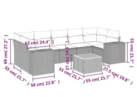 Set canapele de grădină cu perne, 8 piese, gri, poliratan - 3/3