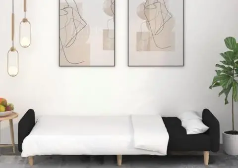 Canapea extensibilă cu 2 locuri, negru, material textil - 3/5