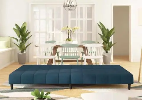 Canapea extensibilă cu 2 locuri, albastru, catifea - 3/5