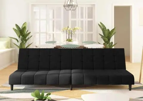 Canapea extensibilă cu 2 locuri, negru, catifea - 1/5