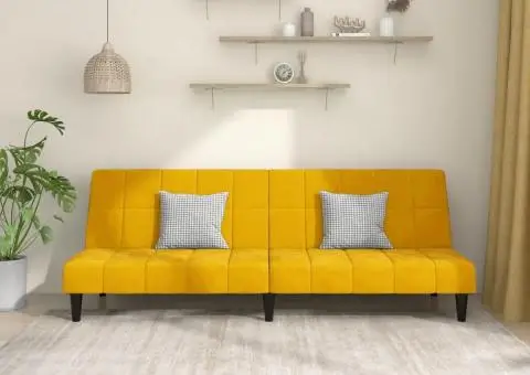 Canapea extensibilă cu 2 locuri, galben, catifea - 1/5