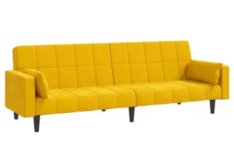 Canapea extensibilă cu 2 locuri, 2 perne, galben, catifea - 2/5