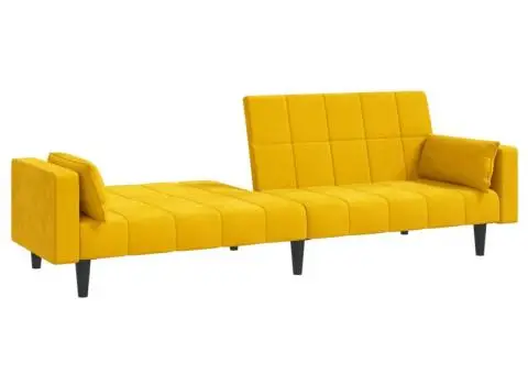 Canapea extensibilă cu 2 locuri, 2 perne, galben, catifea - 4/5