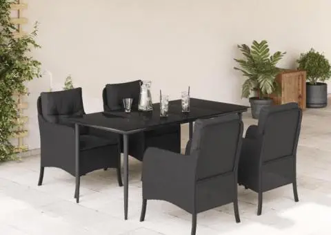 Set mobilier de grădină cu perne, 5 piese, negru, poliratan - 1/5