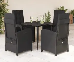 vidaXL Set mobilier de grădină cu perne, 5 piese, negru, poliratan