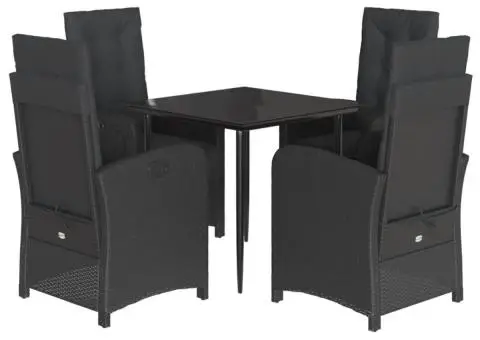 Set mobilier de grădină cu perne, 5 piese, negru, poliratan - 2/5