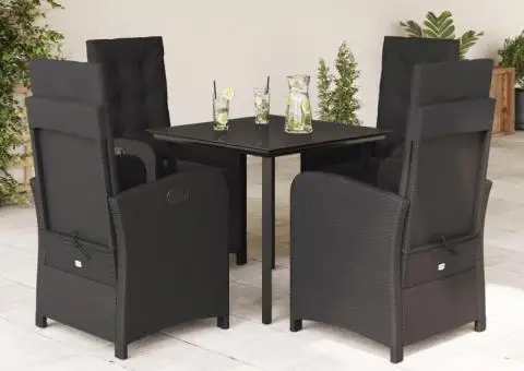 Set mobilier de grădină cu perne, 5 piese, negru, poliratan - 1/5