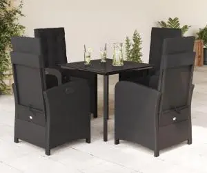 vidaXL Set mobilier de grădină cu perne, 5 piese, negru, poliratan